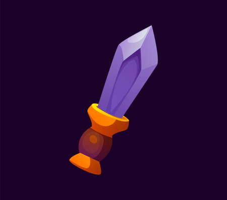 Halloween font, slash punctuation symbol in shape of cartoon magical sword with a purple blade and handle. Evil type, funny scary typeface, spooky alphabet. Isolated vector abc typography sign glyphのイラスト素材