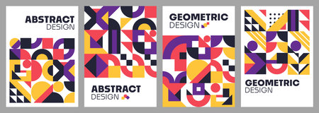 Abstract modern geometric posters or flyer templates with shapes patterns, vector backgrounds. Web...