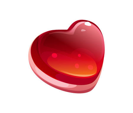 Valentine heart candy lollypop, sweet and confectionery. Isolated cartoon vector red heart-shaped toffee with pink layer and glossy finish. Playful romantic treat for valentines day dating or occasionのイラスト素材