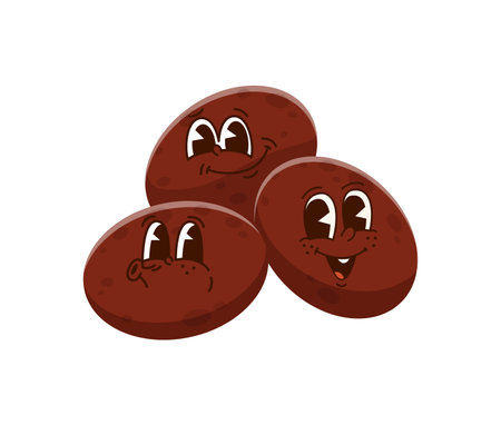 Cartoon groovy poop characters, funny poo excrement personages, happy toilet shit emoticons featuring three rounded pieces with cheerful humorous expressions and amusing nature with retro hippie vibesのイラスト素材