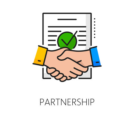 Recruitment partnership search color line icon. Company human resources recruitment line icon, business employment candidate or head hunter service linear vector pictogram with contract and handshakeのイラスト素材