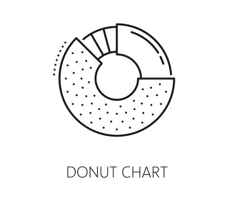 Business data analytics, donut chart line icon. Business research performance analytics outline icon, company strategy report analysis or finance statistic line vector pictogram with circle diagramのイラスト素材