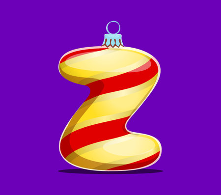 Christmas font and Xmas alphabet letter Z for festive typeface, cartoon vector type. Merry Christmas holiday greeting text letter Z as Xmas tree decoration or bauble ornament for New Year alphabetのイラスト素材