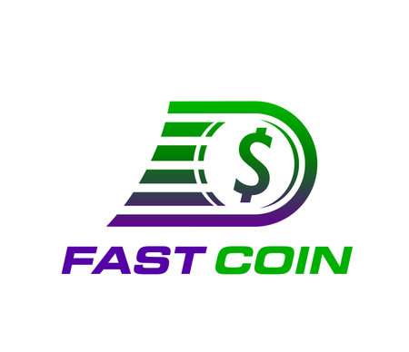 Fast money icon. Quick transfer and cash exchange, pay and credit. Emblem with dollar coin symbolizing quick cash transactions and efficient money transfer for financial services and payment systemsのイラスト素材