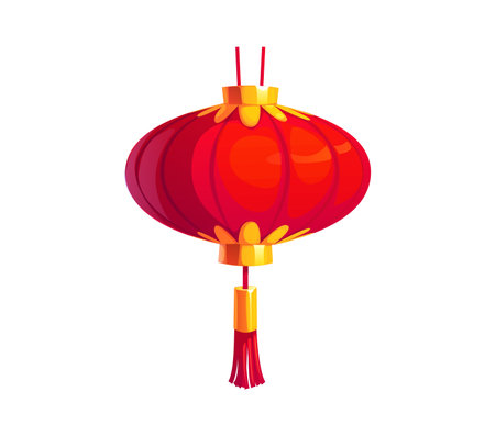 Carton Chinese festival red lantern, Asian Chinatown lamp. Vector traditional decorative lamp for celebrating Chinese New Year, symbolizing happiness and good fortune in Asian culture and traditionのイラスト素材