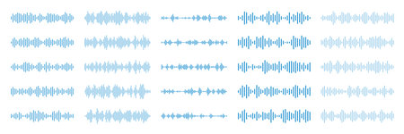 Podcast music sound waves and voice audio soundwaves for message play, vector UI elements. Sound wave or voice message recording icons for podcast, online music or multimedia audio stream soundwavesのイラスト素材