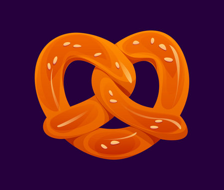 Cartoon pretzel, isolated vector traditional bretzel for Oktoberfest celebration, fresh pastry. German cuisine culture and tradition. Dough baked food with sprinkles, sweet or salty Bavarian bakeryのイラスト素材
