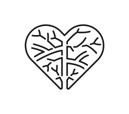Heart blood vessels, cardiology medicine line icon. Cardiology healthcare line symbol, cardiovascular system medical disease or problem outline vector icon or pictogram with human heart blood veinsのイラスト素材