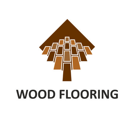 Wooden floor icon, wood parquet tile and flooring service. Isolated emblem with brown wooden planks, emphasizing natural and durable qualities of wood materials for construction or design industriesのイラスト素材