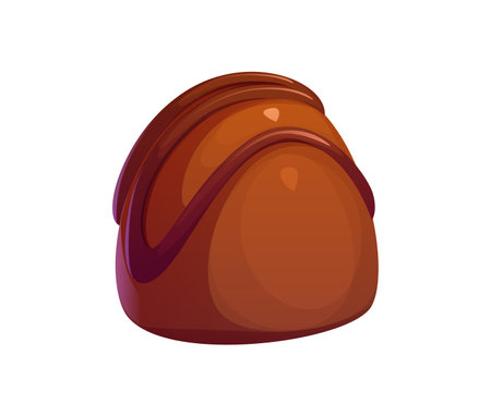 Chocolate candy with a shiny, smooth texture. Isolated cartoon vector praline pastry, sweet decadent treat, indulgent dessert or confectionery with rich brown color and elegant semi-sphere shapeのイラスト素材