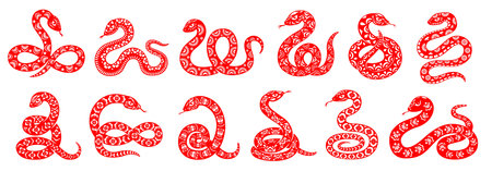 Snake reptiles set for Chinese lunar New Year holiday, vector Asian dragon icons. Chinese lunar New...