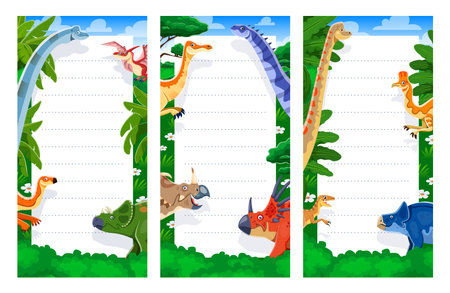 Planner schedule with prehistoric dinosaurs and Jurassic dino lizards, vector notepad worksheet template. Planner schedule, memo notes and to-do list organizer for task plans with cartoon dinosaursのイラスト素材