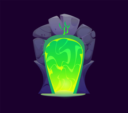 Fantasy game magic portal door for witchcraft game asset, vector cartoon GUI element. Magic portal door with green plasma teleport or magic mist smoke in stone arch for mystery fantasy fairy tale gameのイラスト素材