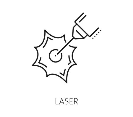 Laser cutting metalwork technology line icon. Steel engraving metalwork industry thin line icon, laser marking production technology or CNC etching manufacture equipment line vector pictogramのイラスト素材