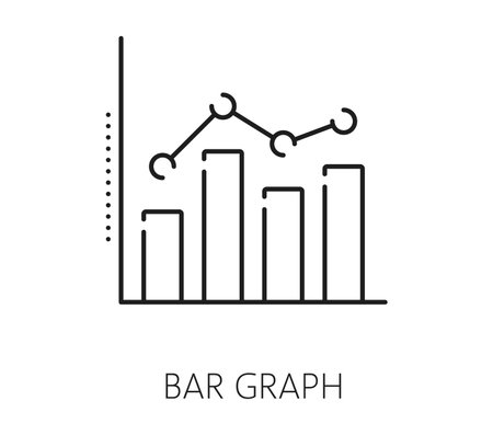 Finance data analytics, bar chart line icon. Company strategy data infographics, business performance analysis or finance statistic analytics linear vector icon with column chartのイラスト素材
