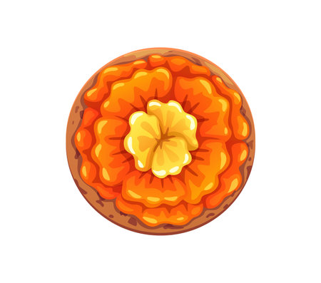 Mexican Day of Dead marigold flower cookie. Hispanic traditional holiday horror cake, gingerbread isolated vector dessert, Dia de Los Muertos celebration or Mexican carnival scary biscuit cookieのイラスト素材