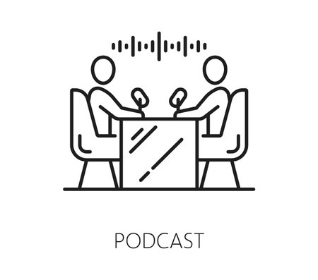 Blogging line icon of podcast for social media and multimedia content, vector symbol. Podcast live stream or online information chat of blogger or influencer of social media network and bloggingのイラスト素材