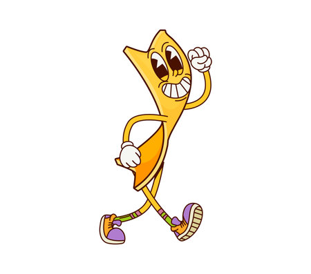 Korte tagliatelle Italian pasta groovy happy character. Korte tagliatelle wheat gourmet groovy mascot or funny character, Italy cuisine menu raw pasta cartoon comic isolated vector cute personageのイラスト素材