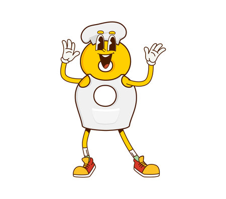 Cartoon math number eight chef groovy character with a taste for education. Isolated vector funny yellow digit 8 personage, donning a toque hat apron and sneakers, adds flavor to mathematics recipesのイラスト素材
