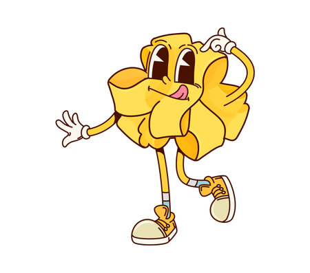 Pappardelle Italian pasta groovy cute character. Italian restaurant raw pasta character, Italy cuisine menu wheat meal or Pappardelle classic gourmet funny 60s 70s groovy isolated vector mascotのイラスト素材