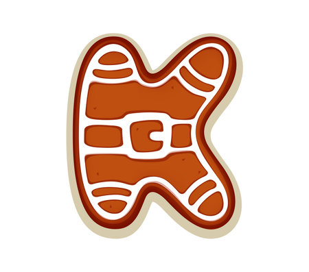 Christmas gingerbread cookie font, letter K type for Xmas holiday, vector typeface. Christmas font or alphabet typeface of gingerbread cookie letter K with Christmas ornament for New Year typesetのイラスト素材