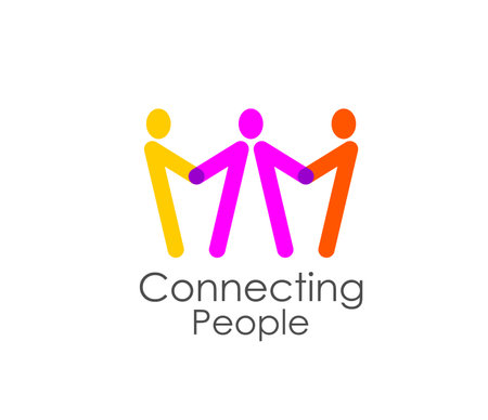 Connecting people icon for teamwork union or together community concept, vector emblem. People holding by hands corporate emblem for social assistance community or business network and partnershipのイラスト素材
