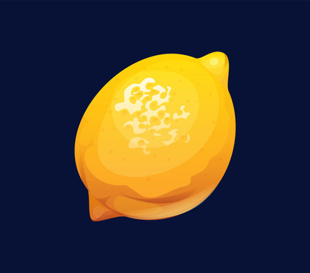 Cartoon lemon fruit icon for fresh juice drink or fruit lemonade, vector citrus. Whole lemon fruit with zest texture for casino or poker sign and arcade game bonus asset or citrus soda drink packageのイラスト素材