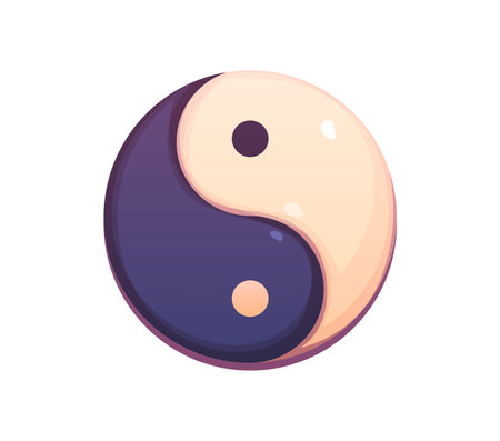 Yin yang symbol with contrasting dark and light halves, representing balance, duality and harmony in chinese lunar new year holiday and eastern philosophy. Isolated vector traditional taoist signのイラスト素材