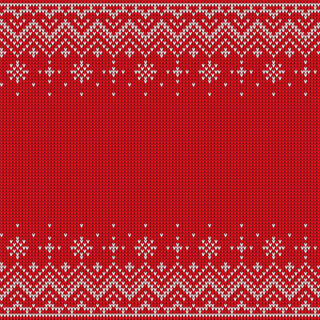 Winter snowflakes Christmas red and white knit sweater pattern for holiday, vector background. Christmas and New Year knit sweater pattern of winter holiday snowflakes for Xmas ugly sweater backgroundのイラスト素材