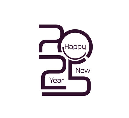 2025 calendar number with Happy New Year greeting text for holiday, vector icon. 2025 number for calendar page branding template, invitation poster font or social media Happy New Year greeting bannerのイラスト素材