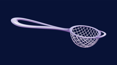 Tea strainer, small mesh tool to filter loose tea leaves from brewed tea. Cartoon vector kitchen utensil made of stainless steel essential for steeping loose-leaf tea, ensuring a debris-free cupのイラスト素材