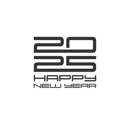 2025 New Year calendar number and greeting text for winter holiday, vector icon. Happy New Year 2025 calendar page branding element for invitation poster, magazine or social media greeting font labelのイラスト素材