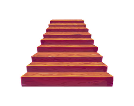 Castle wooden stairs, cartoon staircase or stairway. Isolated vector cottage house timber ladder. Ancient medieval or fairytale interior, gui game element, wood building architecture constructionのイラスト素材