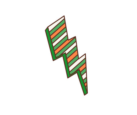 Cartoon retro thunderbolt lightning for Saint Patrick Day or Irish holiday, vector symbol. Groovy lightning thunderbolt with Ireland flag colors pattern ornament for St Patrick Day holiday celebrationのイラスト素材