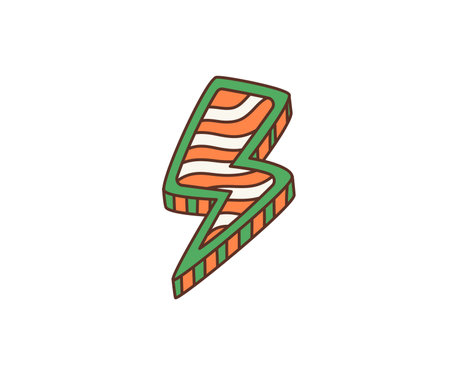 Cartoon retro groovy hippie thunderbolt lightning for Saint Patrick Day, Irish holiday vector symbol. Groovy lightning thunderbolt with Ireland flag colors pattern in 70s hippie art for St Patrick Dayのイラスト素材