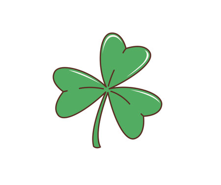 Cartoon retro groovy green shamrock clover leaf, saint patrick day holiday green trefoil plant with nostalgic, vintage, hippie 70s vibes. Isolated vector symbol of luck, Irish celebration and folkloreのイラスト素材