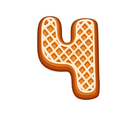 Gingerbread number four with decorative icing, capturing holiday cheer and festive baking. Cartoon vector Christmas cookie font, xmas typeface, new year type, english seasonal pastry alphabet digitのイラスト素材