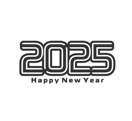 2025 New Year calendar number or date font for winter holiday, vector icon. 2025 number and Happy New Year greeting text in creative double line and outline design for calendar page, poster or bannerのイラスト素材