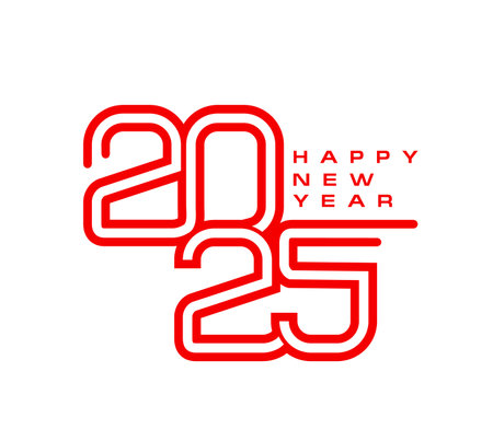 Happy new 2025 year calendar number. Vector stylish layout for event branding, and festive promotional materials. Creative and modern bold red outlines and circular typography for seasonal greetingsのイラスト素材