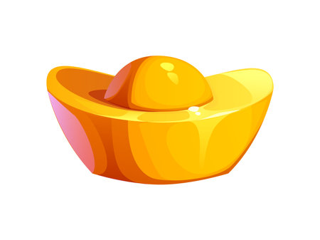 Gold ingot Chinese lunar new year symbol of abundance, wealth, prosperity, good fortune in east Asian culture. Isolated cartoon vector traditional shiny piece of gold with polished and radiant finishのイラスト素材