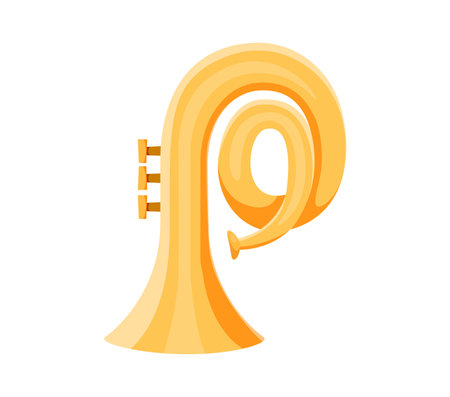 French horn musical instrument font P letter. Band classic equipment font typeset symbol, orchestra brass musical instrument or sound festival horn latin alphabet vector letter, English ABC elementのイラスト素材