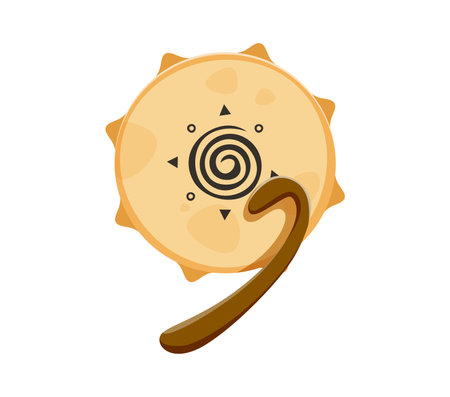 Tambourine musical instrument font 9 digit symbol. Music festival percussion sound equipment English ABC isolated vector figure or number, orchestra musical instrument alphabet typeset font nine digitのイラスト素材