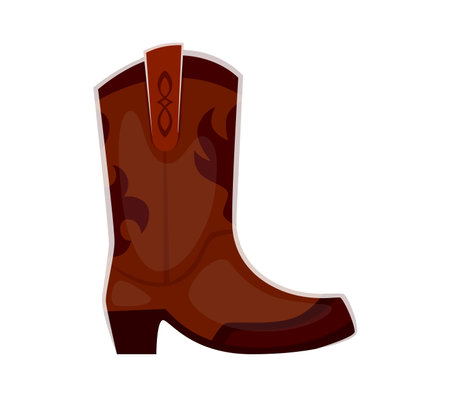 Letter L cowboy boot font, wild west typeface, western type, sheriff English alphabet. Isolated cartoon vector abc character in shape of brown cowboy boot with decorative patterns in rustic styleのイラスト素材