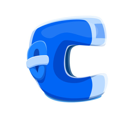 Cartoon Letter C as a blue boxing or wrestling helmet. Sports abc character for kid alphabet learning and education. Sport font, English typeface, funny type as sporty protection gear, boxer headpieceのイラスト素材