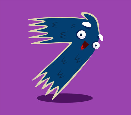 Halloween font digit 7 seven crazy monster character. Spooky alien creature mathematics typeface digit, bizarre Halloween animal vector personage typeset numeral symbol or fantasy monster font numberのイラスト素材