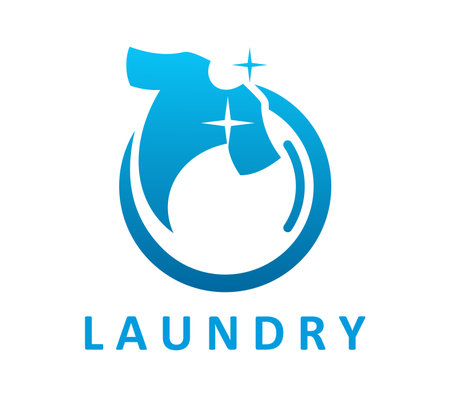 Laundry icon for laundromat or wash service symbol with T shirt and clean shine, vector emblem. Laundry or dry cleaning service icon of washing machine window with clothes and fresh washed shiningのイラスト素材