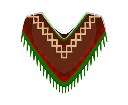 Letter V as Mexican poncho with southwestern geometric pattern. Cartoon vector Cowboy font, wild west typeface, western type, sheriff English alphabet character as traditional cowpuncher tunic clothesのイラスト素材