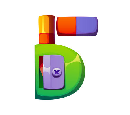 School education font pencil sharpener 5 five digit. Kid study math font numeral symbol, child education vector typeset figure or number or creative classes funny mathematics typeface digitのイラスト素材