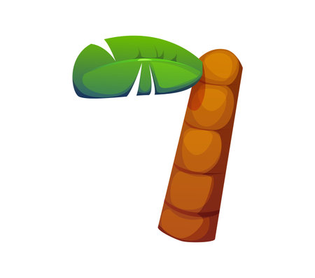 Cartoon Egyptian font palm tree 7 seven digit. Egypt civilization latin alphabet figure or number, ancient mythology vector game English ABC digit or Africa history font typeset numeral symbolのイラスト素材