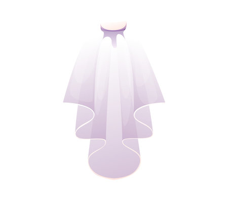 Cartoon bridal veil, wedding and marriage accessory. Isolated vector delicate, elegant veil with soft, flowing layers of translucent fabric, for wedding ceremony, bridal fashion and romantic occasionsのイラスト素材